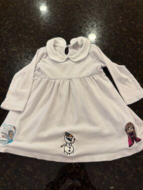 Girls' White Long-Sleeve Dress with Frozen Embroidery